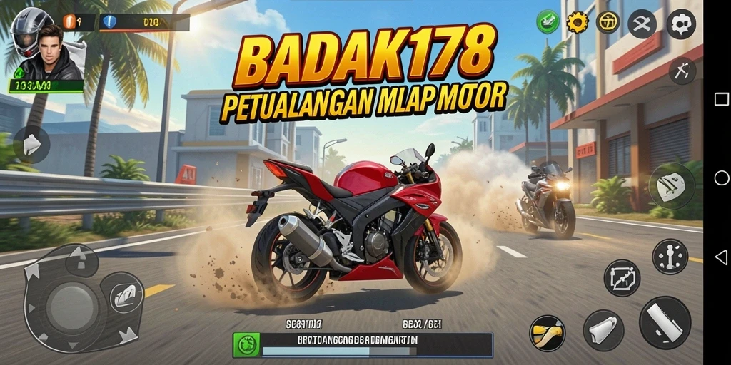 Gameplay BADAK178 menampilkan balapan motor yang penuh aksi dan kecepatan.