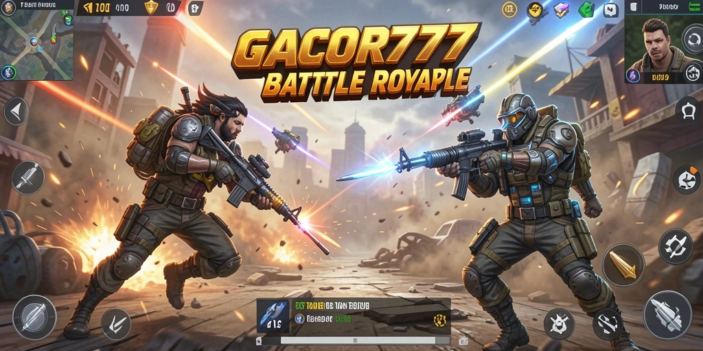 Screenshot GACOR777 menampilkan aksi seru gameplay Battle Royale.