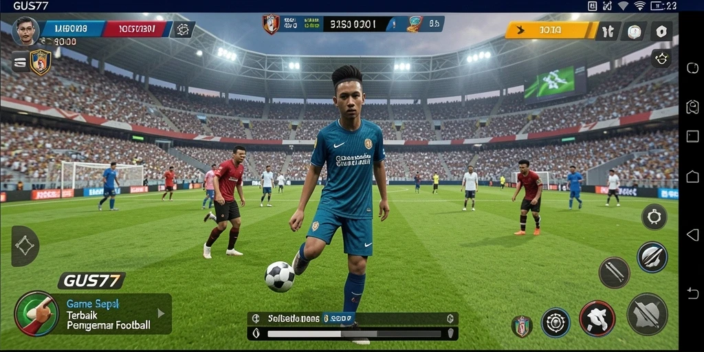 Screenshot gameplay GUS77 yang menampilkan aksi sepak bola seru.