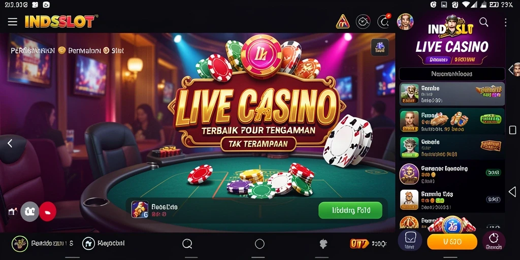 Screenshot utama INDSLOT menampilkan gameplay Live Casino yang mendebarkan.