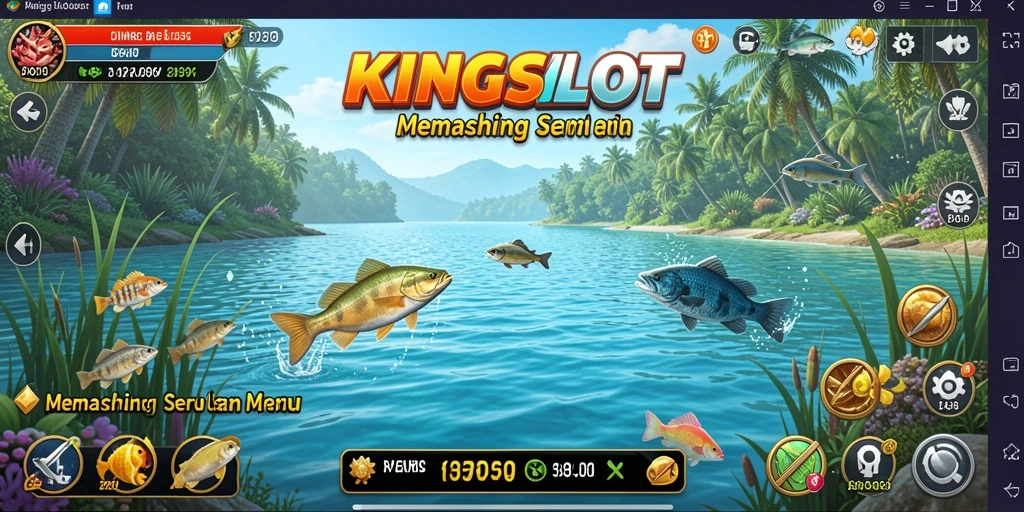 Screenshot gameplay <strong>KINGSLOT</strong> menampilkan pengalaman memancing yang menakjubkan.