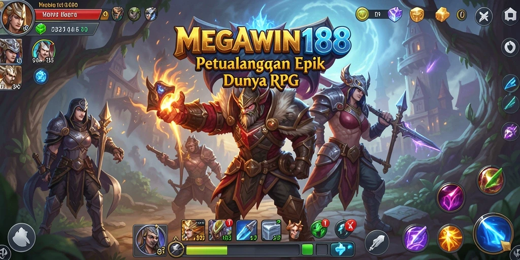 Screenshot gameplay MEGAWIN188 menampilkan pertarungan seru dan dunia fantasi.