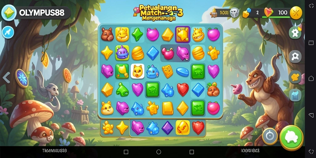 Tampilan gameplay seru OLYMPUS88 dalam aksi Match-3.