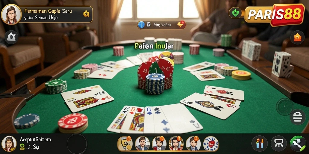 Tampilan gameplay Gaple yang seru dan interaktif di PARIS88.