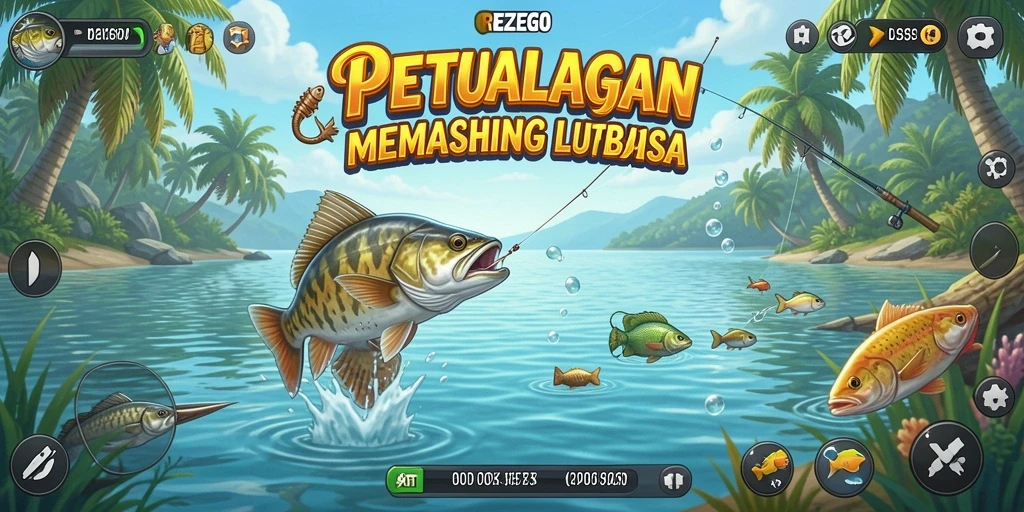 Screenshot gameplay REZEGO yang menunjukkan pengalaman memancing yang seru.