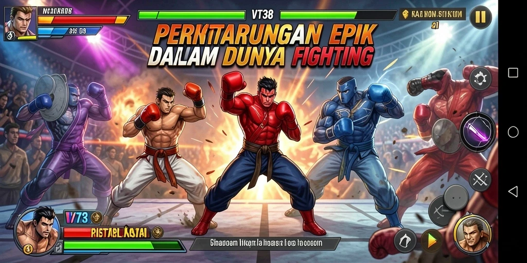 Screenshot utama VT38 menampilkan aksi pertarungan yang mendebarkan.